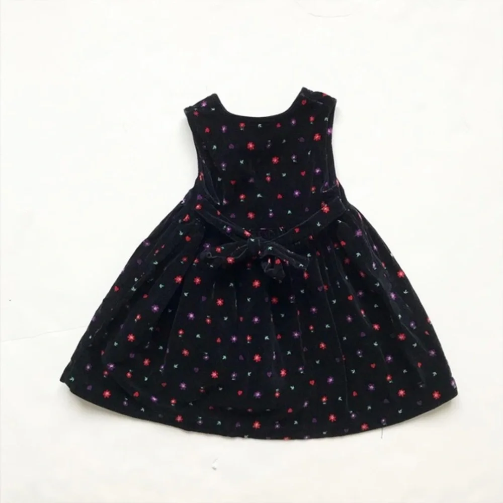 Vintage Oshkosh black velvet floral print dress 2T